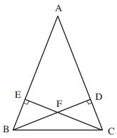 จากรูป กำหนดให้ส่วนของเส้นตรง BD และส่วนของเส้นตรง CE เป็นความสูงของ ΔABC ซึ่ง BD = CE ผลสรุปในข้อใดถูกต้อง