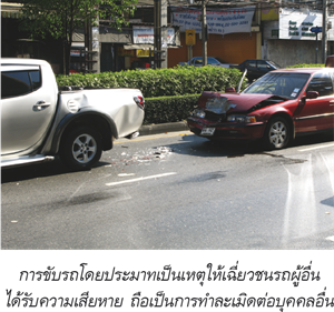 การขับรถโดยประมาทเป็นเหตุให้เฉี่ยวชนรถผู้อื่นได้รับความเสียหายถือเป็นการทำละเมิด
