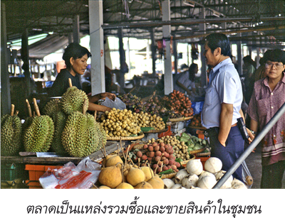 ตลาด เป็นศูนย์กลางของชุมชน เป็นแหล่งซื้อและขายสินค้าในชุมชน